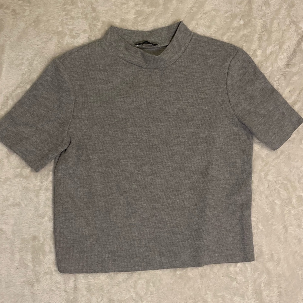 Zara Gray Mock Neck Top